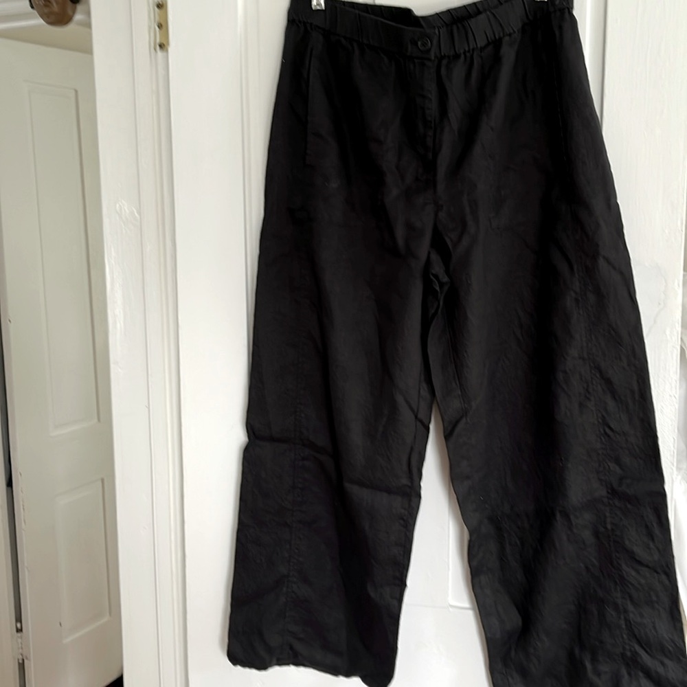 Eileen Fisher Organic Linen Wide-leg Pants Black Size LG